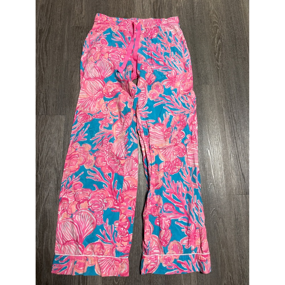 Lilly Pulitzer Pink Blue Coral Seashell Cotton Pajama Pants S 17574